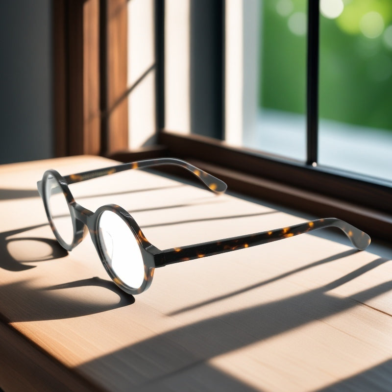 Acetate round black eyeglasses frames 002 progressive lenses