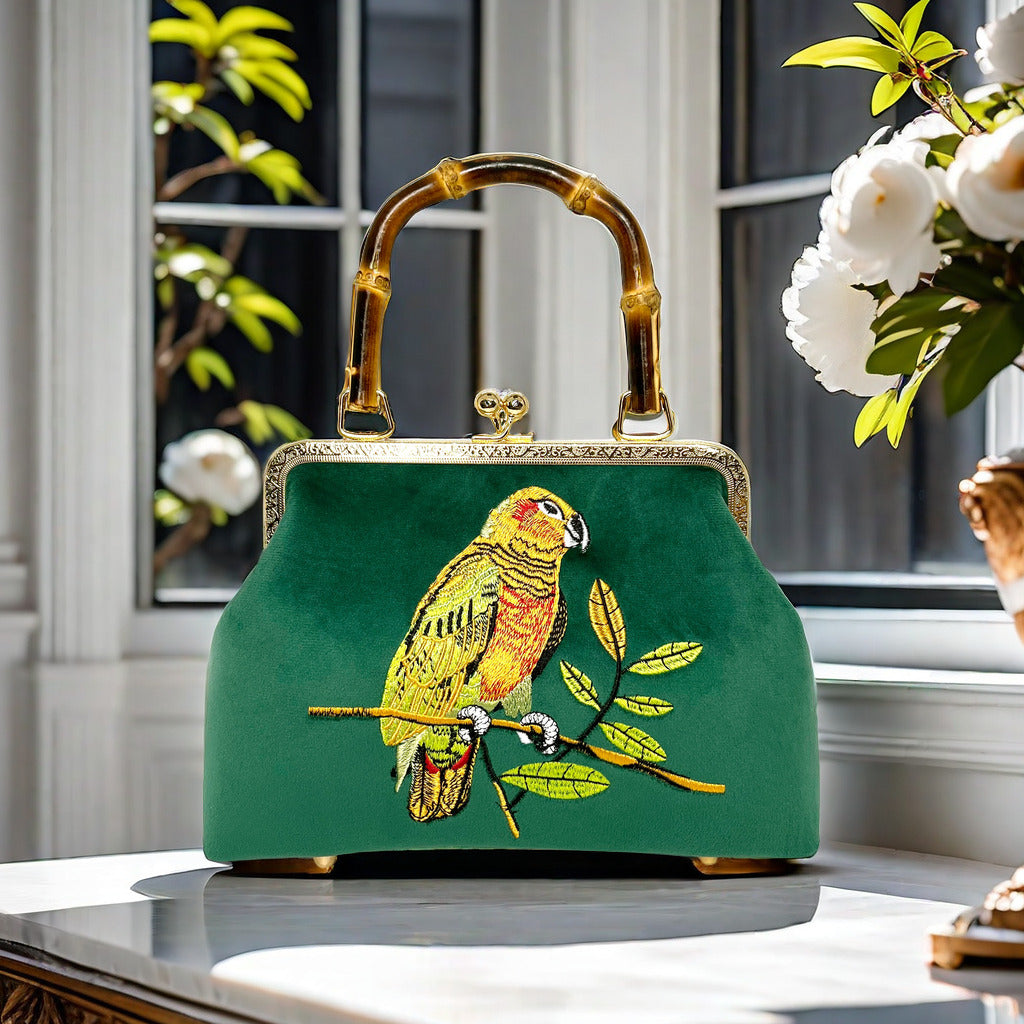 Gift redemption-women's velvet evening handbag -parrot