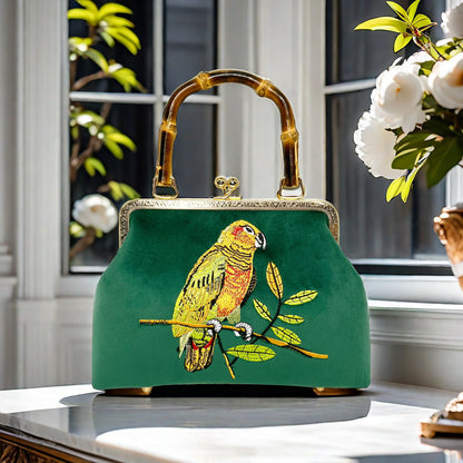 Gift redemption-women's velvet evening handbag -parrot
