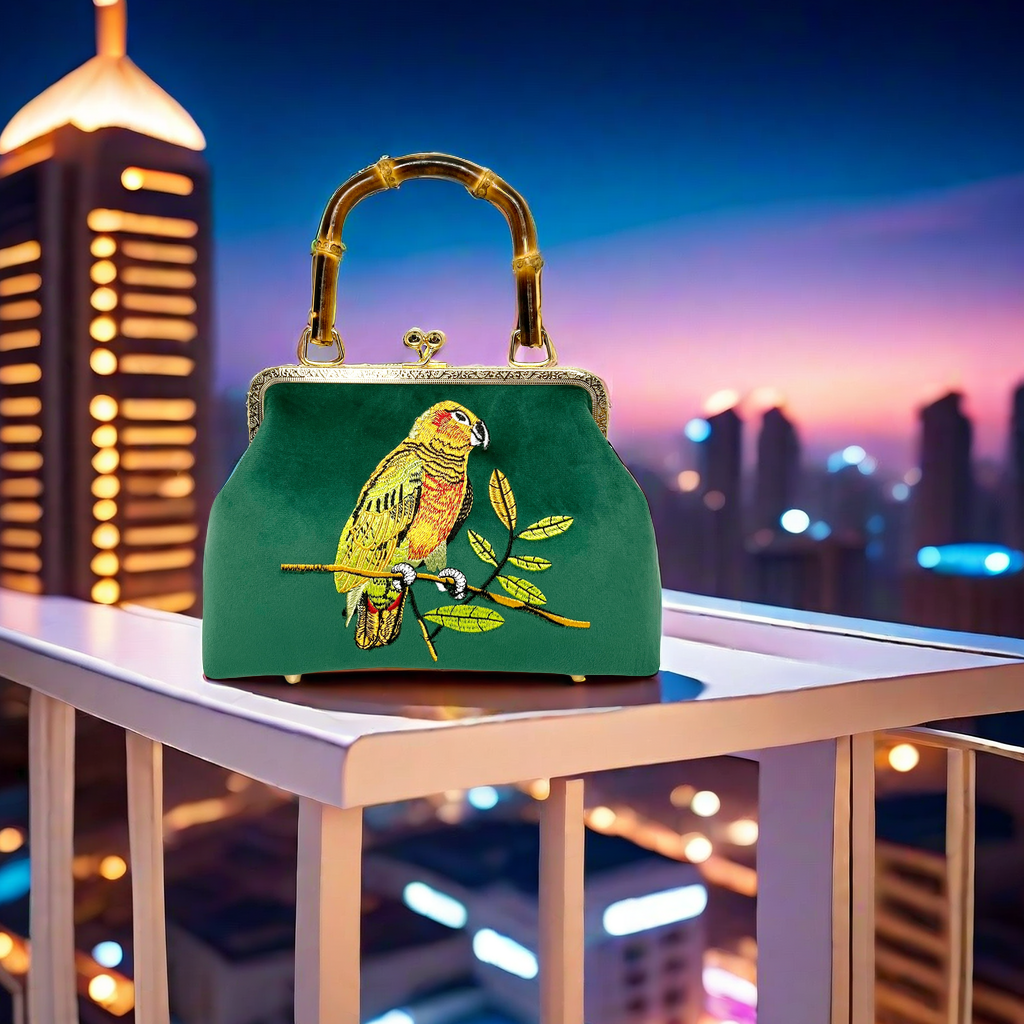 Gift redemption-women's velvet evening handbag -parrot