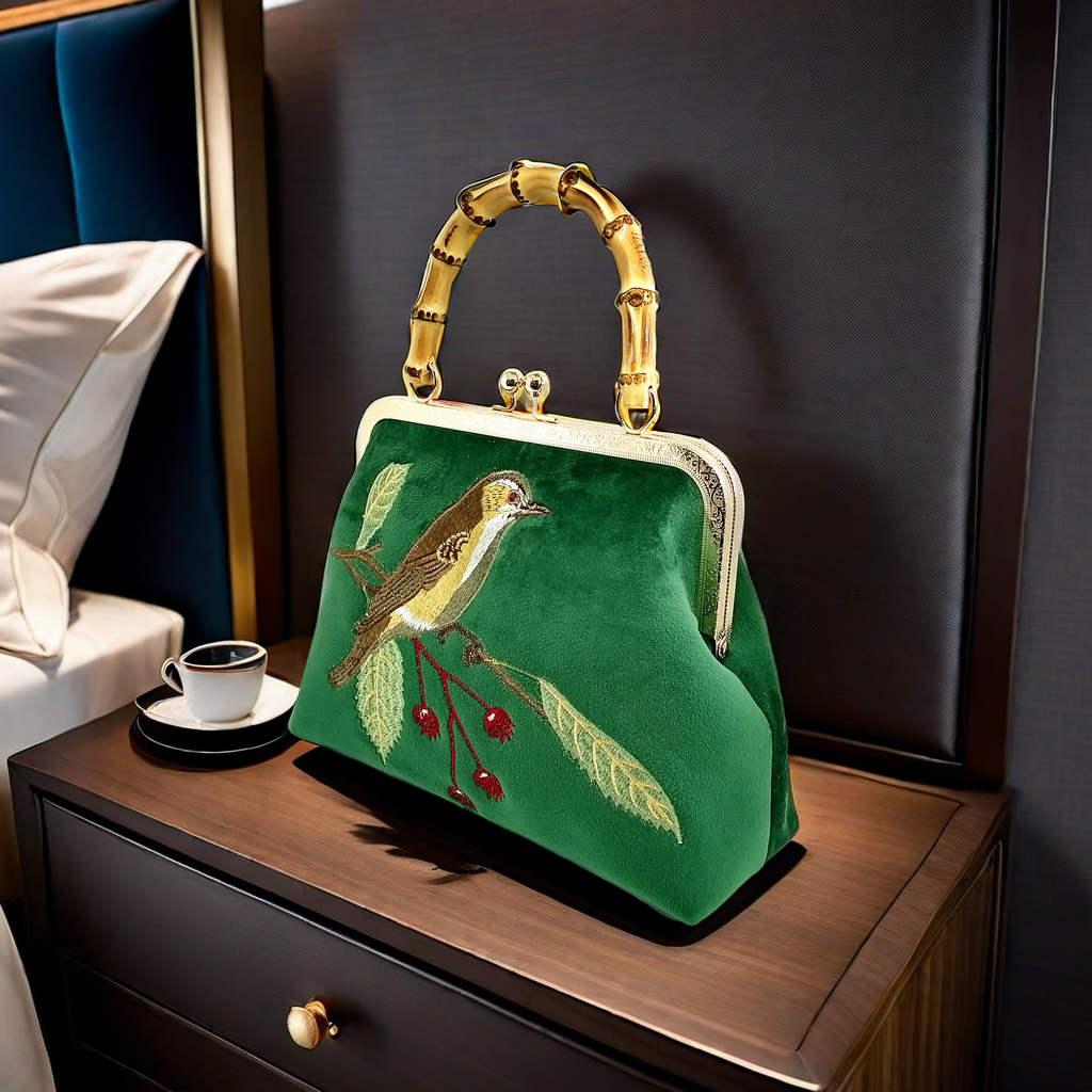 Gift redemption-women's velvet evening handbag -brown bird