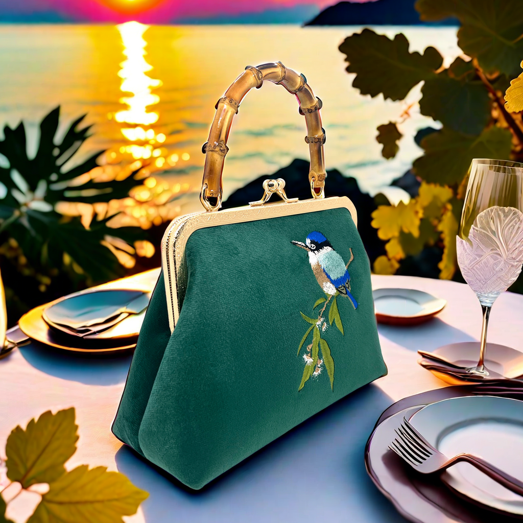 Gift redemption-women's velvet evening handbag -blue bird