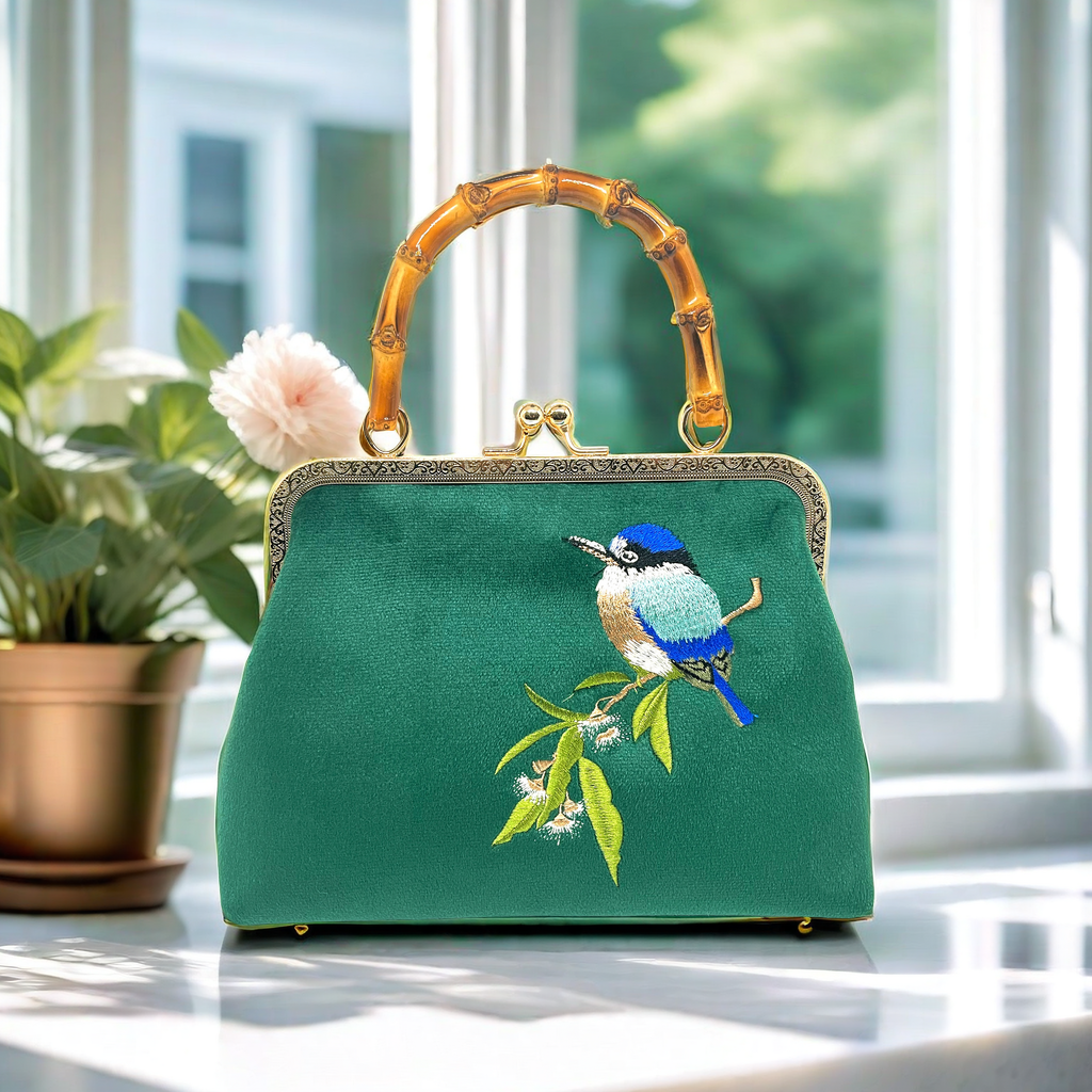 Gift redemption-women's velvet evening handbag -blue bird