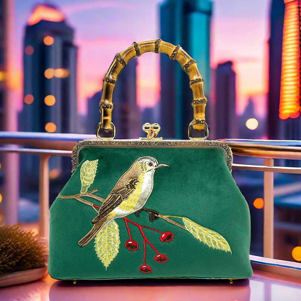 Gift redemption-women's velvet evening handbag -brown bird
