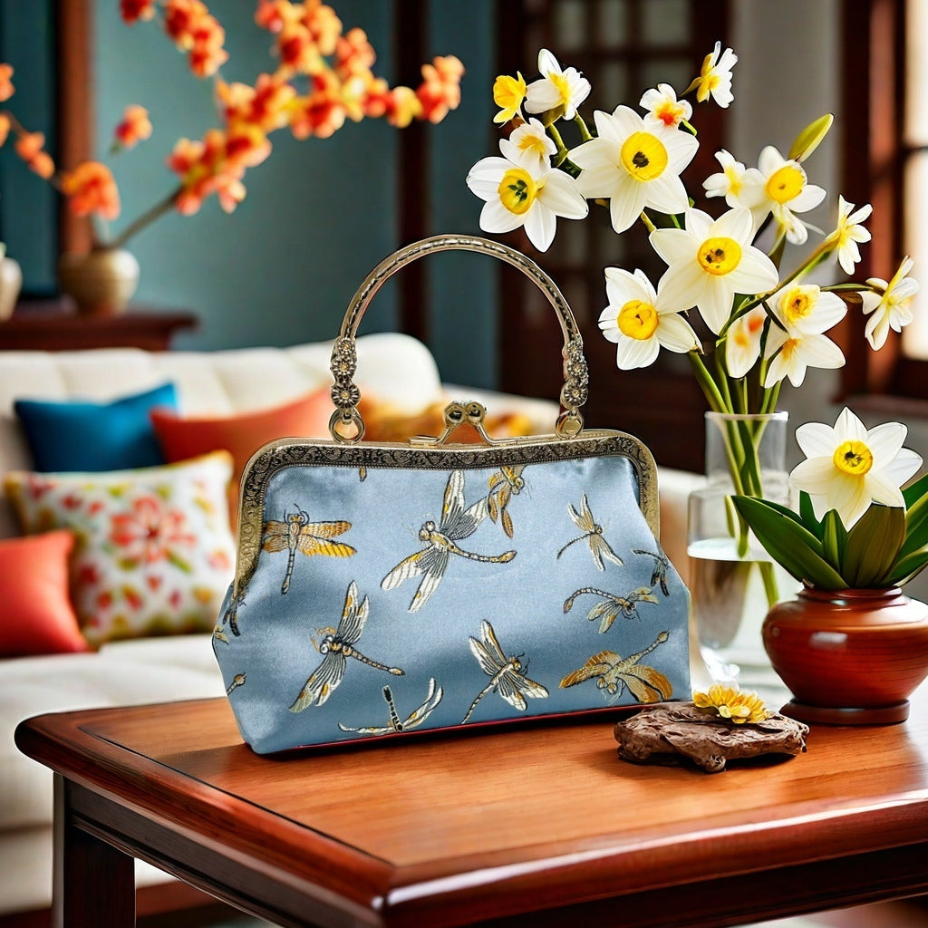 Gift redemption-women's silk evening handbag -blue dragonfly