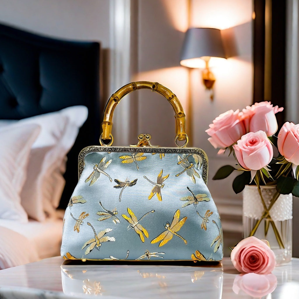 Gift redemption-women's silk evening handbag -blue dragonfly