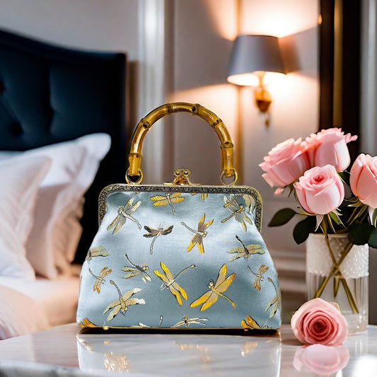 Gift redemption-women's silk evening handbag -blue dragonfly