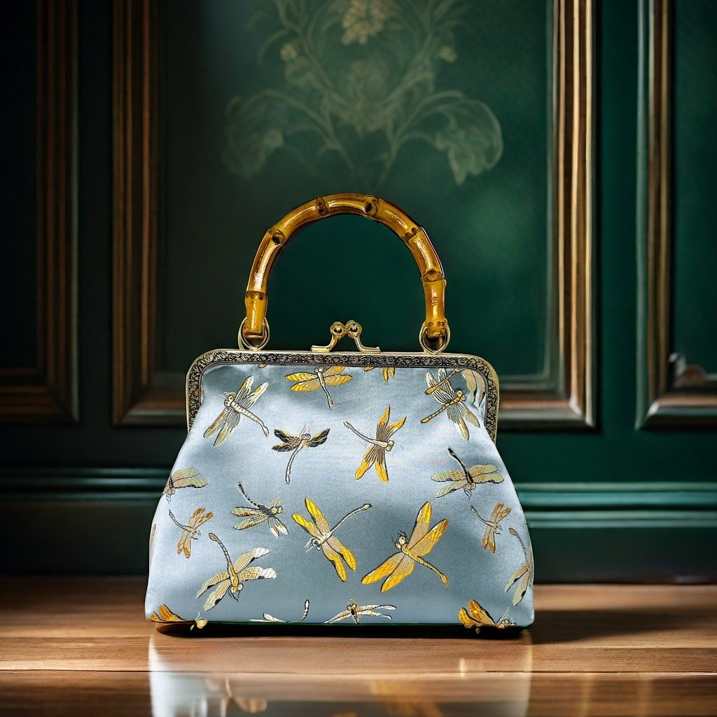 Gift redemption-women's silk evening handbag -blue dragonfly