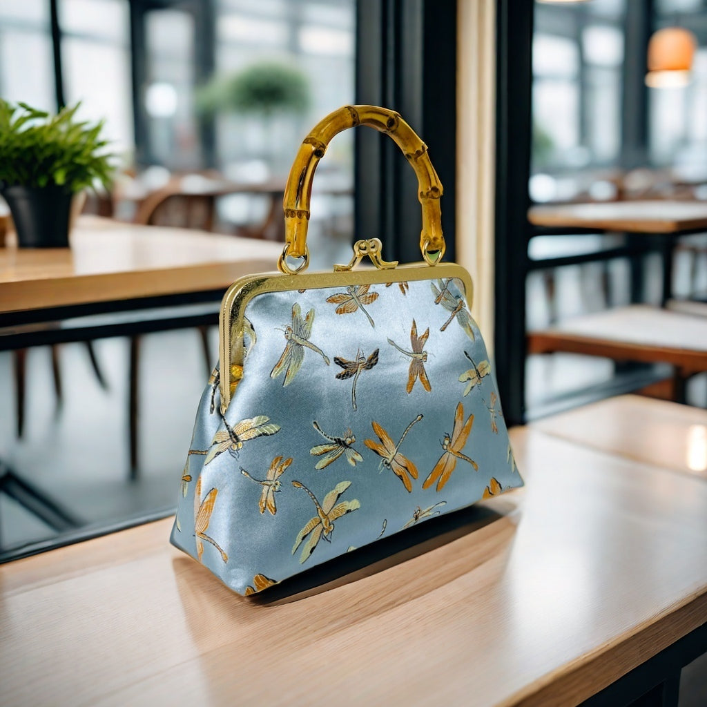 Gift redemption-women's silk evening handbag -blue dragonfly