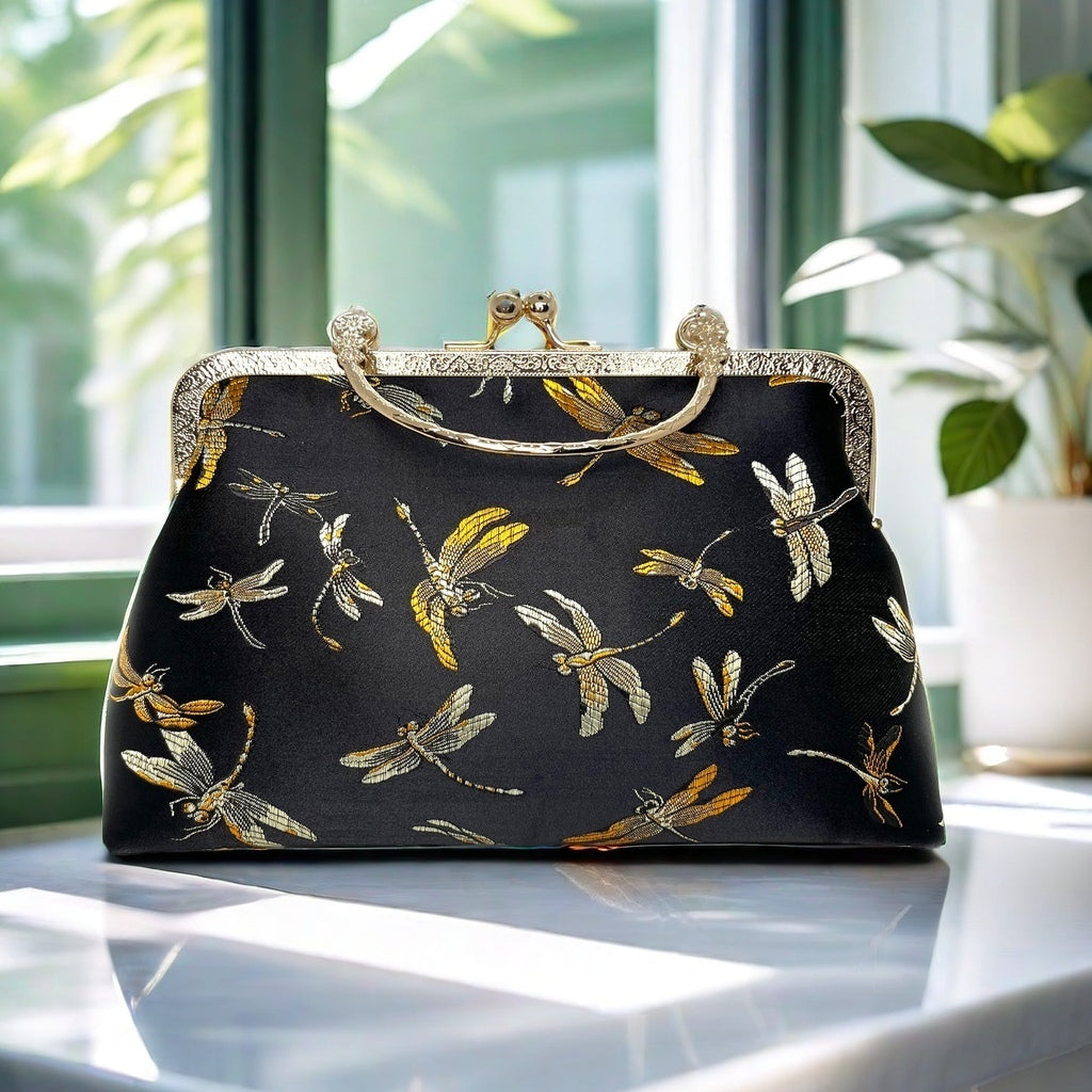 Gift redemption-women's silk evening handbag -blue dragonfly