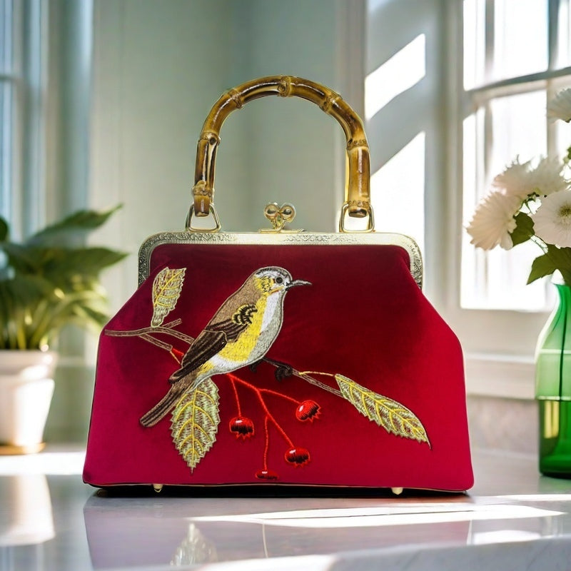 Gift redemption-women's velvet evening handbag -brown bird
