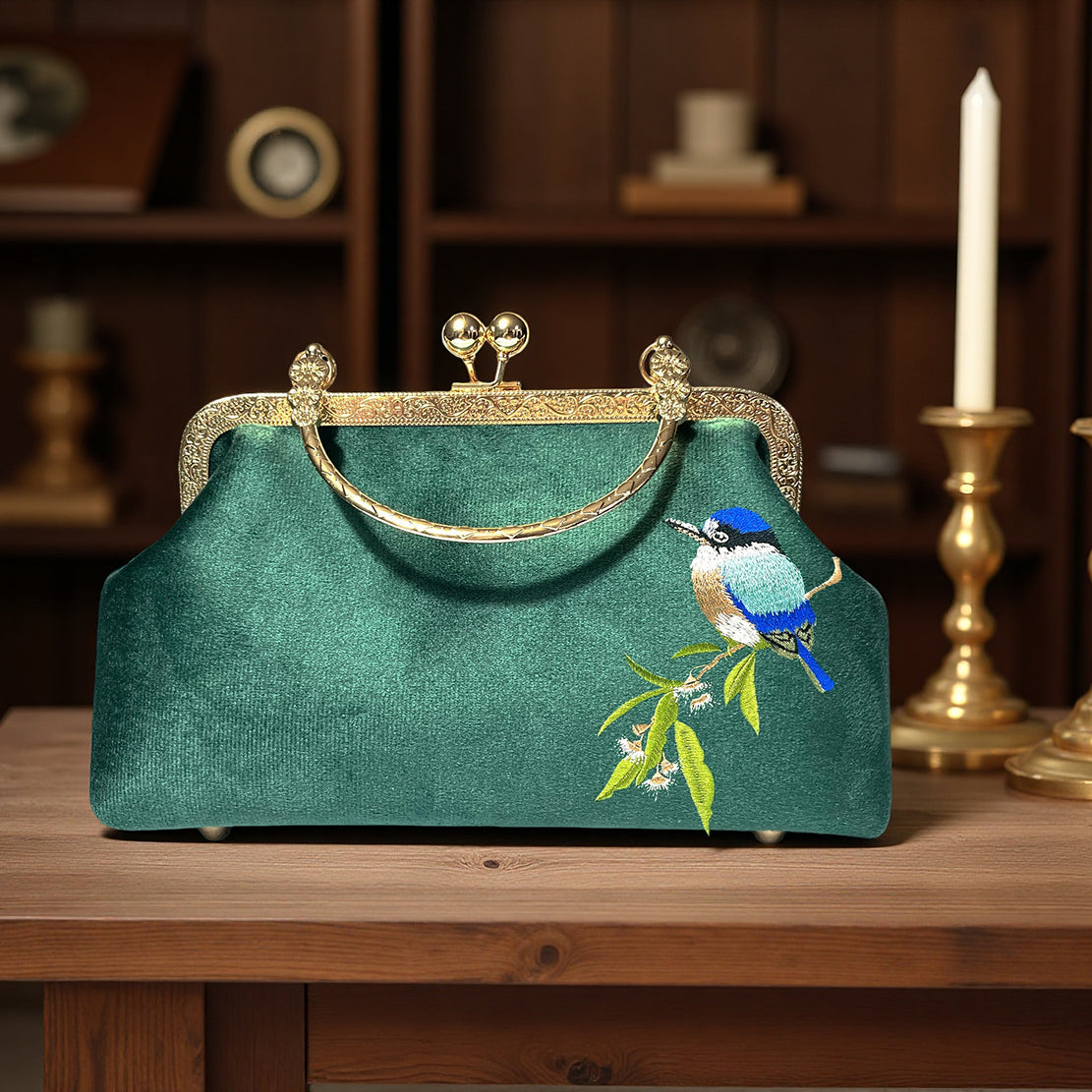 Gift redemption-women's velvet evening handbag -blue bird