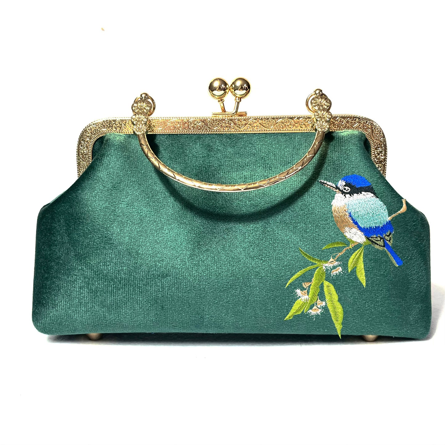 Gift redemption-women's velvet evening handbag -blue bird
