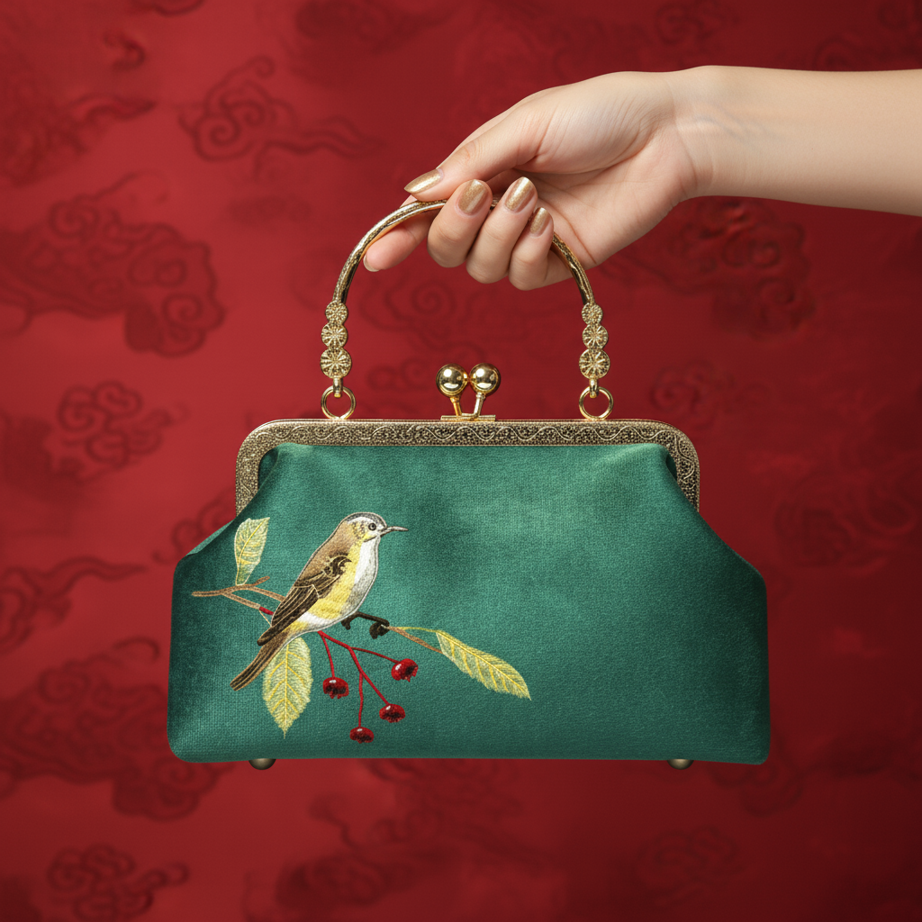 Gift redemption-women's velvet evening handbag -brown bird