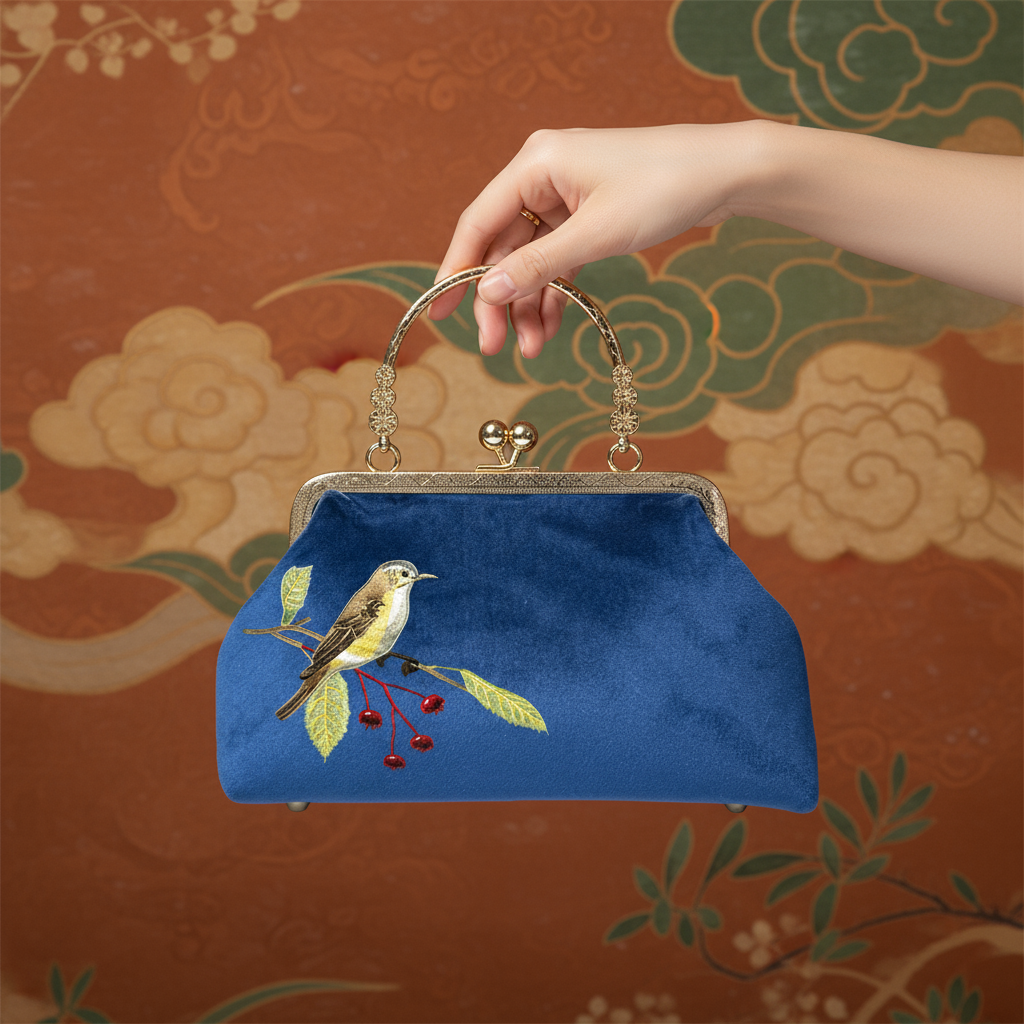 Gift redemption-women's velvet evening handbag -brown bird