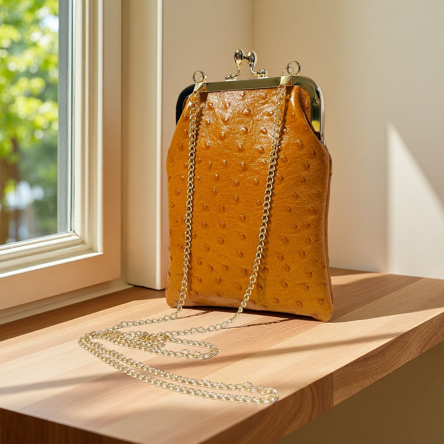 Gift redemption-cowhide ostrich small crossbody phone bag