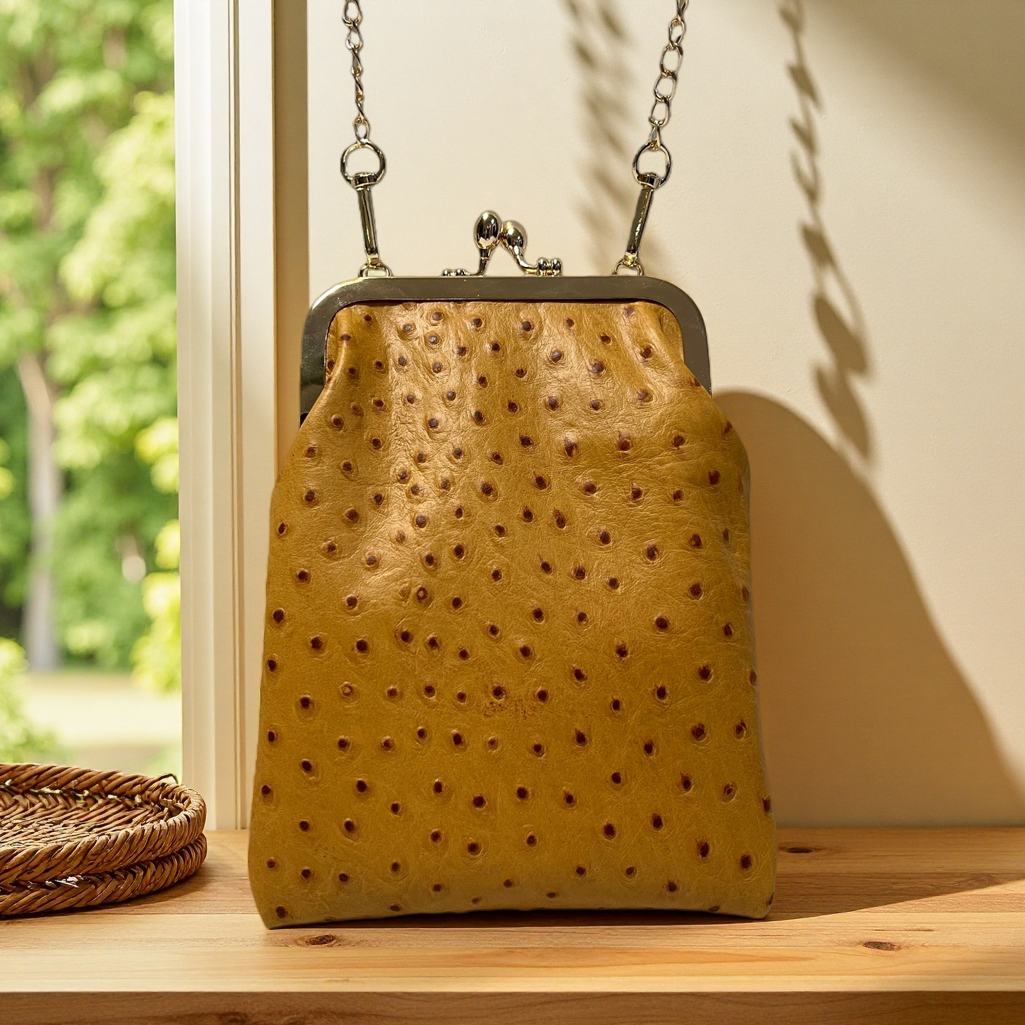 Gift redemption-cowhide ostrich small crossbody phone bag