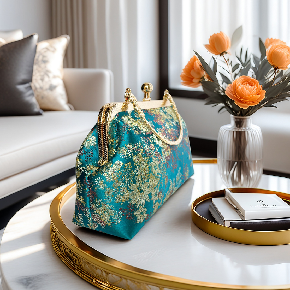 Gift redemption-women's silk evening handbag -blue