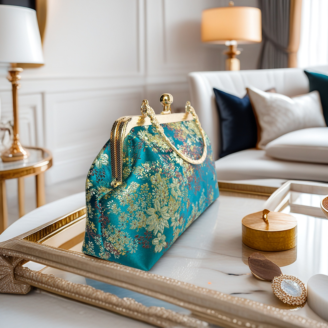 Gift redemption-women's silk evening handbag -blue