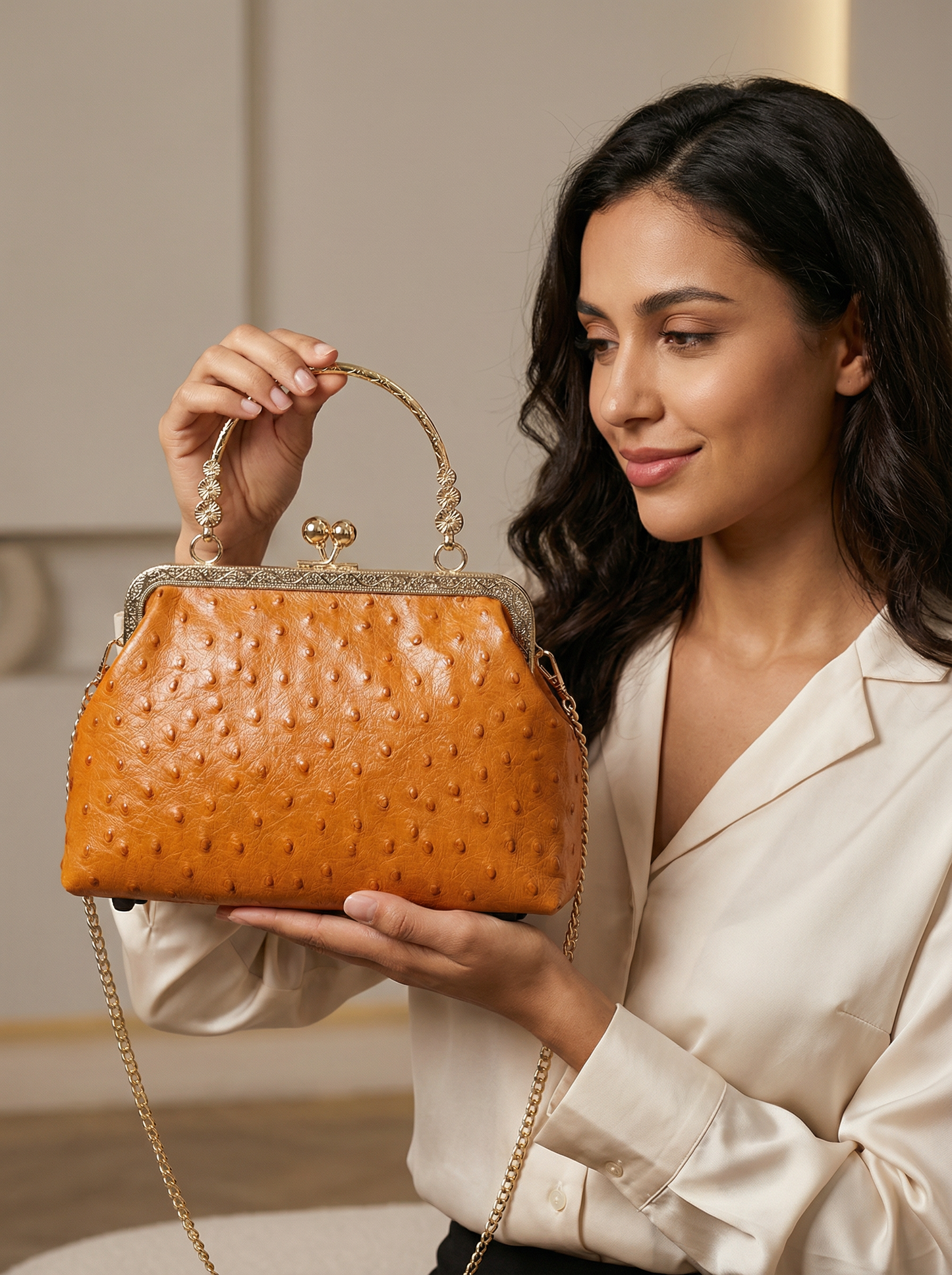 Gift redemption-cowhide ostrich print small crossbody bag handbag