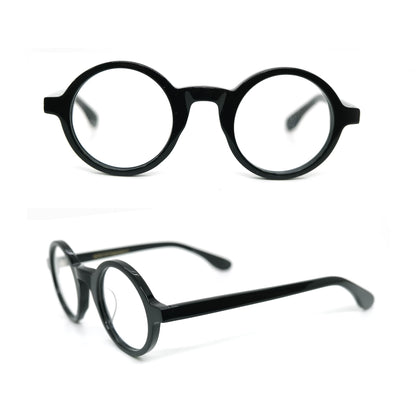 Acetate round black eyeglasses frames 002 progressive lenses