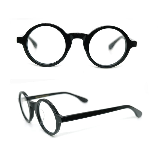 Acetate round black eyeglasses frames 002 progressive lenses