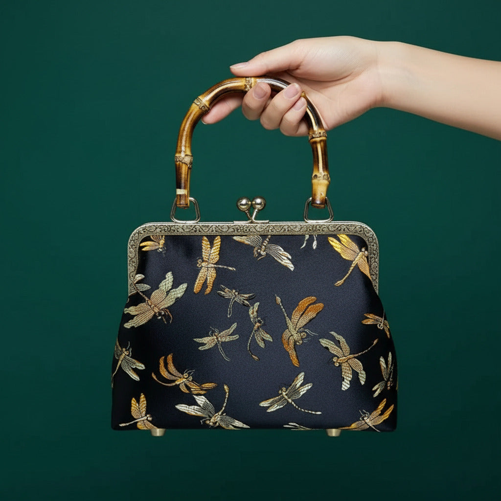 Gift redemption-women's silk evening handbag -blue dragonfly