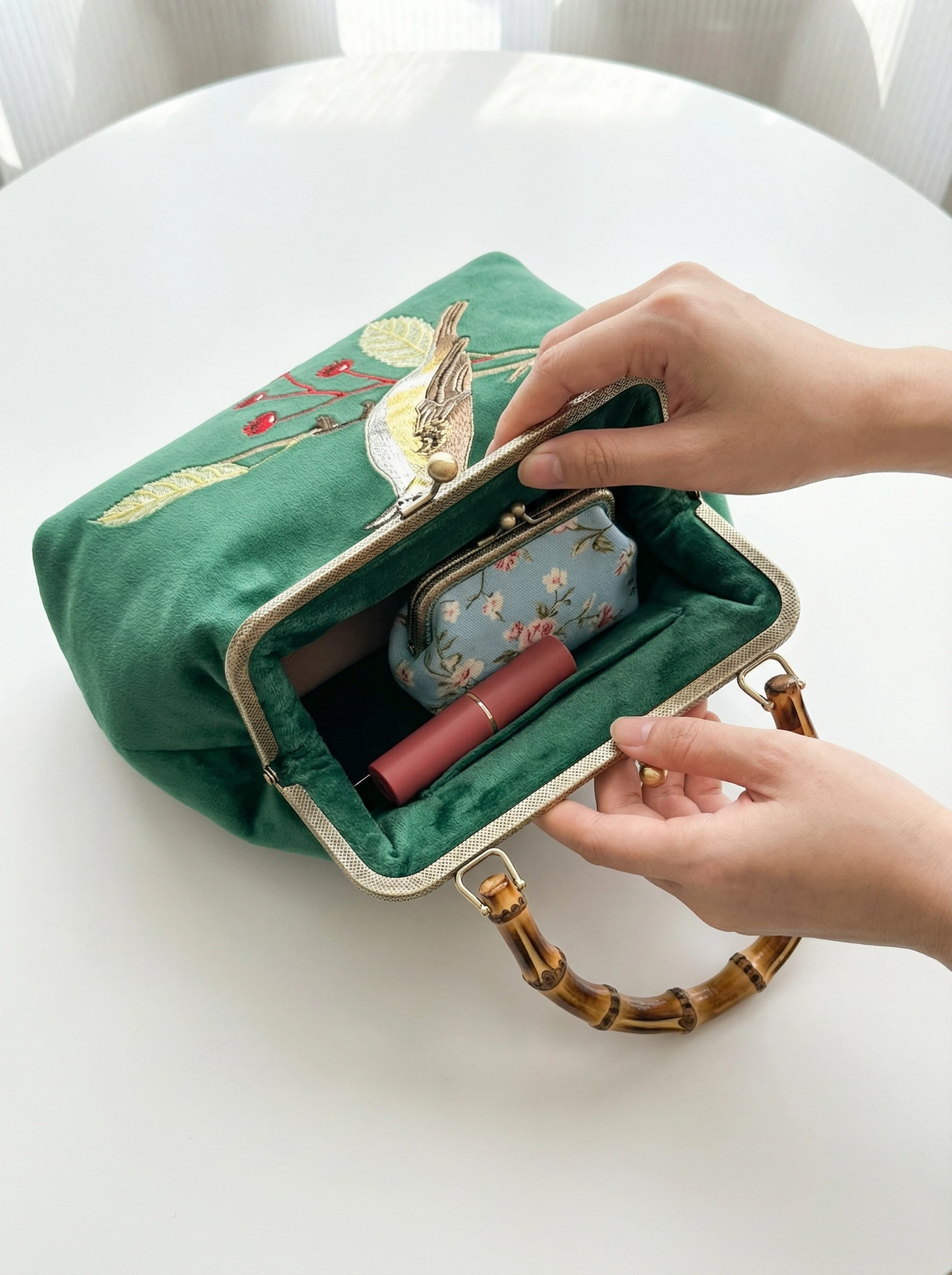 Gift redemption-women's velvet evening handbag -brown bird