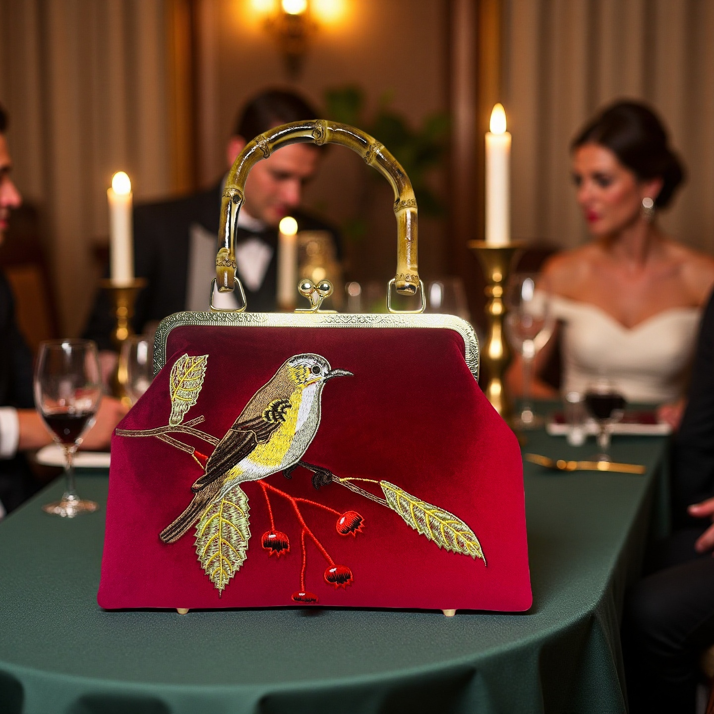 Gift redemption-women's velvet evening handbag -brown bird