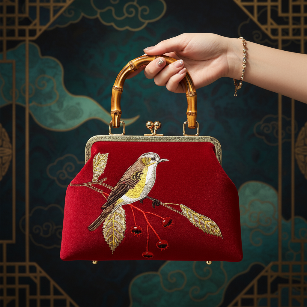 Gift redemption-women's velvet evening handbag -brown bird