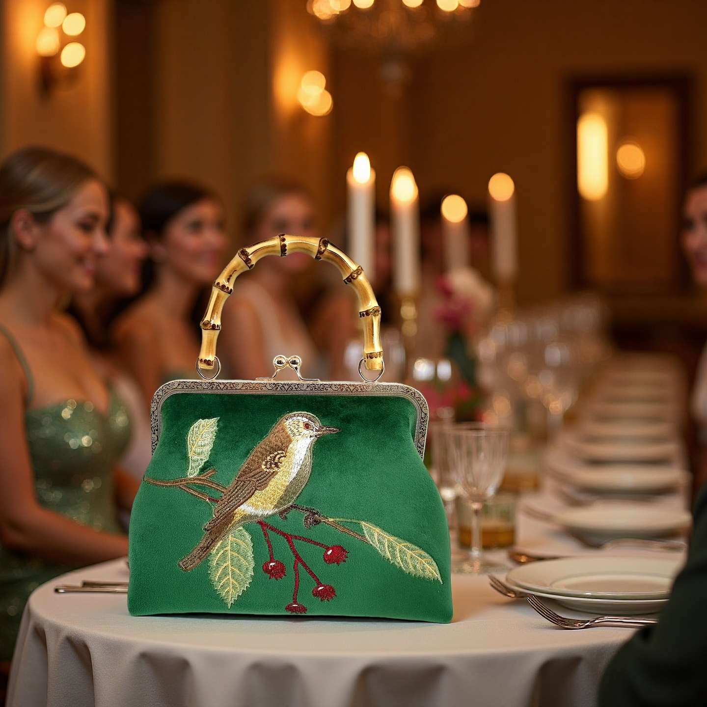 Gift redemption-women's velvet evening handbag -brown bird