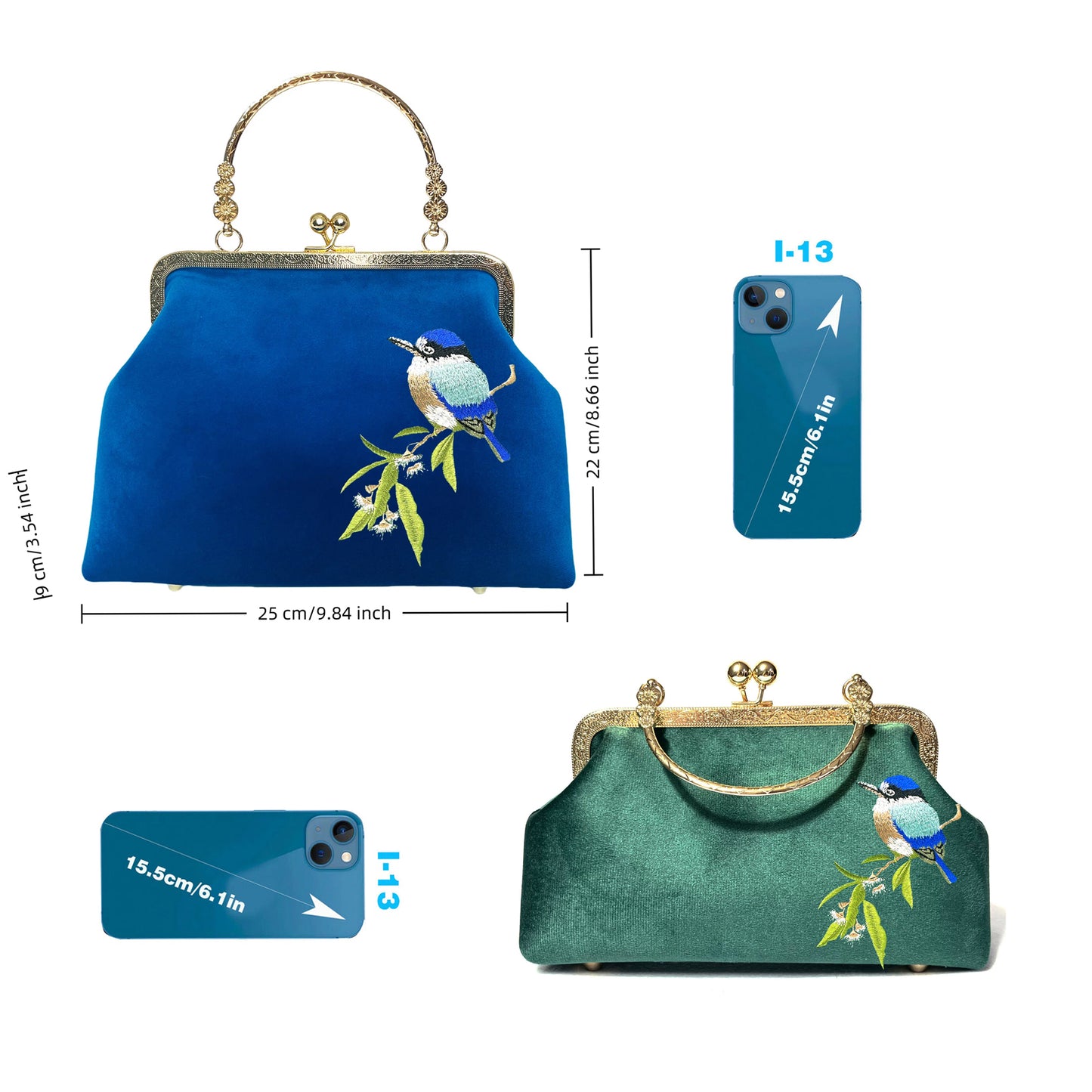 Gift redemption-women's velvet evening handbag -blue bird